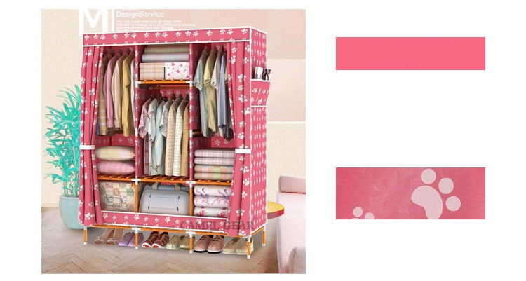 Tủ vải khung gỗ bọc nhựa Camel khổ 1m3 màu hồng chân gấu
